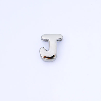 Silver 20mm Personalized Cord Chubby Bubble Initial Letter Alphabet Bead | AF118 - AF130