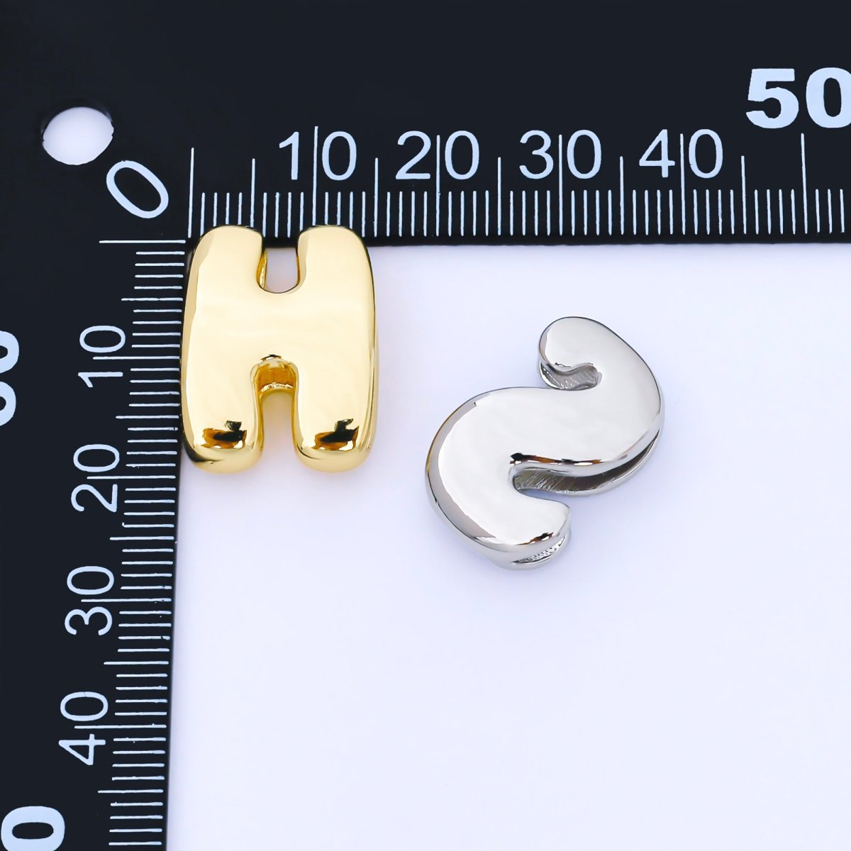 Silver 20mm Personalized Cord Chubby Bubble Initial Letter Alphabet Bead | AF118 - AF130