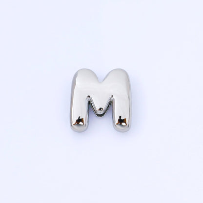Silver 20mm Personalized Cord Chubby Bubble Initial Letter Alphabet Bead | AF118 - AF130