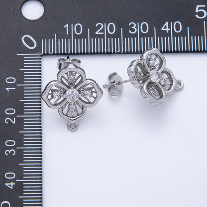 Silver 21mm Clear CZ Open Clover Flower Stud Earrings Findings Supply | Z1667