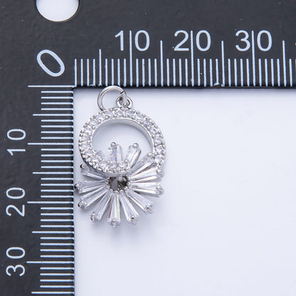 Silver 23mm Clear Baguette Micro Paved CZ Flower Open Round Charm | Charms-00367