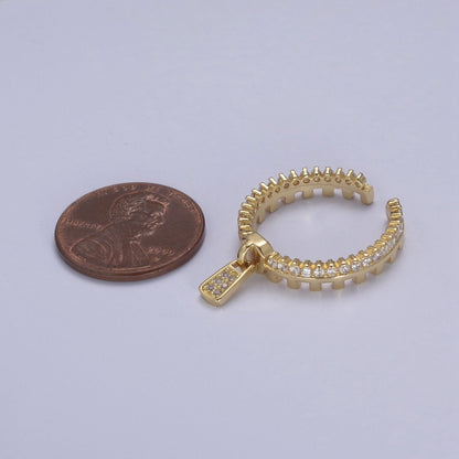 Silver / 24K Gold Filled Zipper Crystal Zirconia CZ Adjustable Ring Zip | U-409 U-410