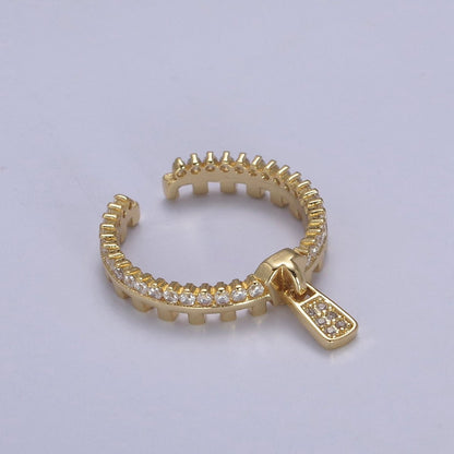 Silver / 24K Gold Filled Zipper Crystal Zirconia CZ Adjustable Ring Zip | U-409 U-410