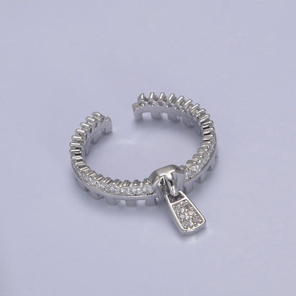 Silver / 24K Gold Filled Zipper Crystal Zirconia CZ Adjustable Ring Zip | U-409 U-410