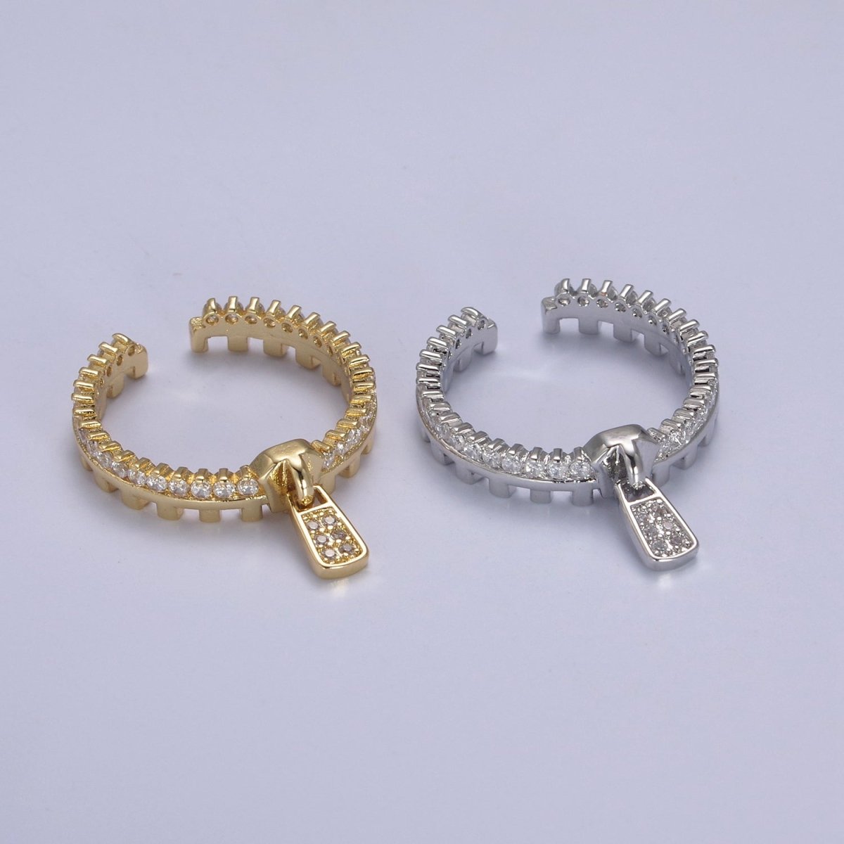 Silver / 24K Gold Filled Zipper Crystal Zirconia CZ Adjustable Ring Zip | U-409 U-410