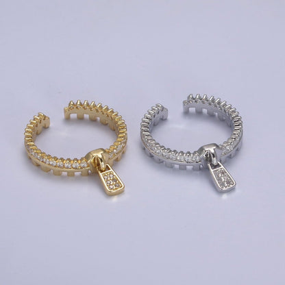 Silver / 24K Gold Filled Zipper Crystal Zirconia CZ Adjustable Ring Zip | U-409 U-410