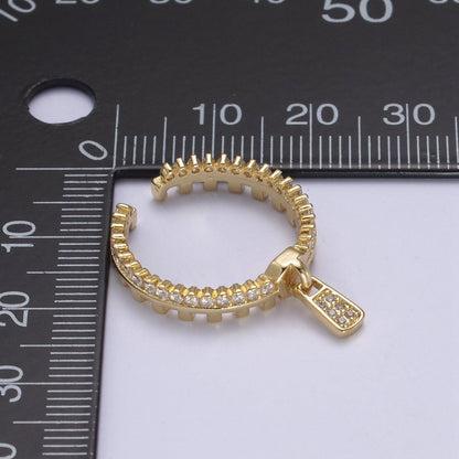 Silver / 24K Gold Filled Zipper Crystal Zirconia CZ Adjustable Ring Zip | U-409 U-410