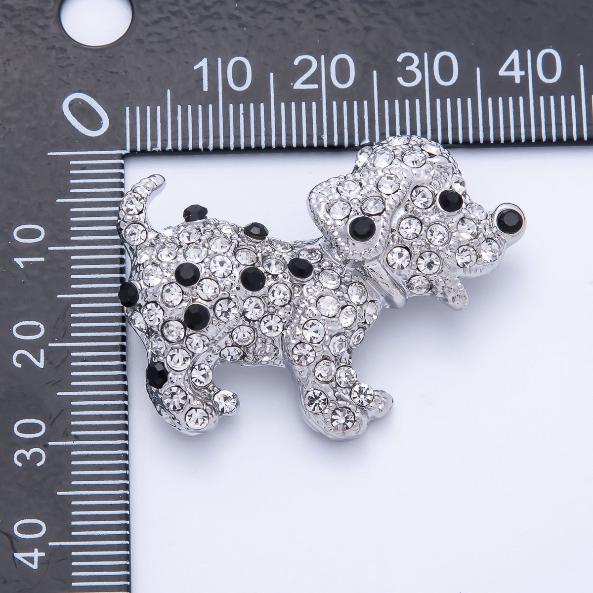 Silver 39.2mm x 29.7mm Micro Paved CZ Dalmatian Puppy Dog Pet Brooch Pin | BH-015