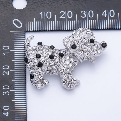 Silver 39.2mm x 29.7mm Micro Paved CZ Dalmatian Puppy Dog Pet Brooch Pin | BH-015