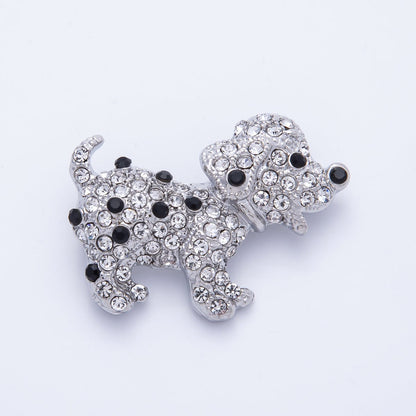 Silver 39.2mm x 29.7mm Micro Paved CZ Dalmatian Puppy Dog Pet Brooch Pin | BH-015