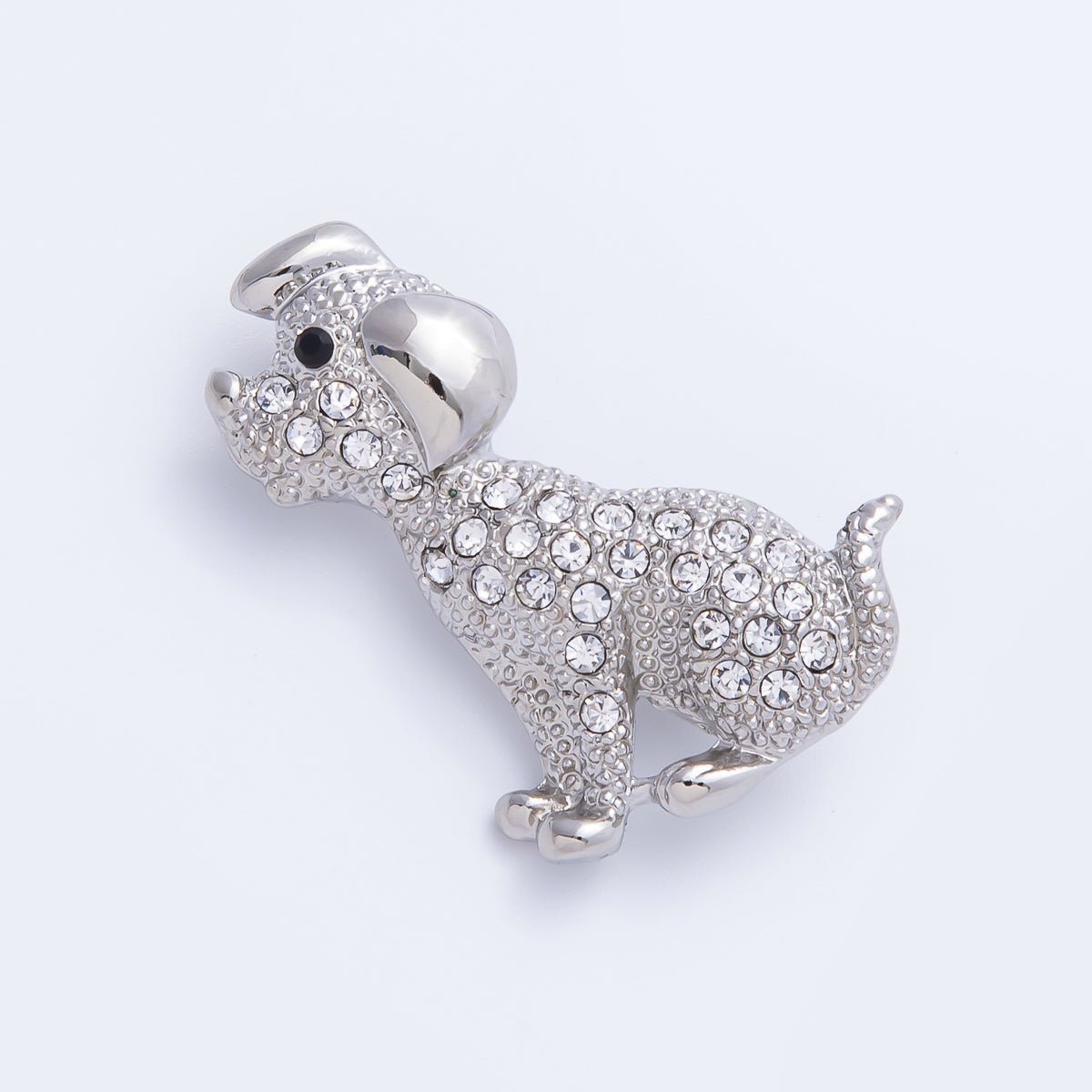 Silver 41mm x 27.7mm Micro Paved CZ Dog Puppy Pet Brooch Pin | BH-013