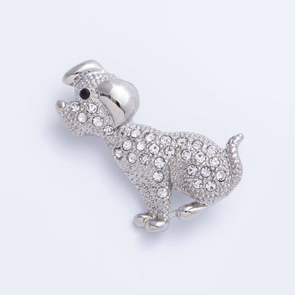 Silver 41mm x 27.7mm Micro Paved CZ Dog Puppy Pet Brooch Pin | BH-013