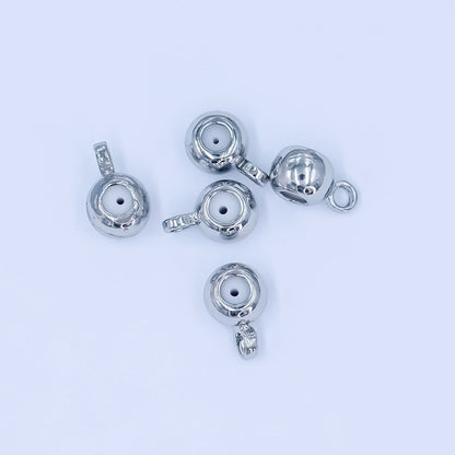Silver 4mm Silicone Rubber Stopper Grip Bead w. Loop Slide Charm Holder Set | Z-01063
