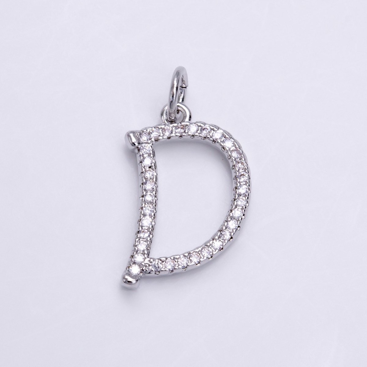 Silver A-Z Initial Letter Micro Pave Charm Personalized Letter Pendant | A-A1132-A-A1144