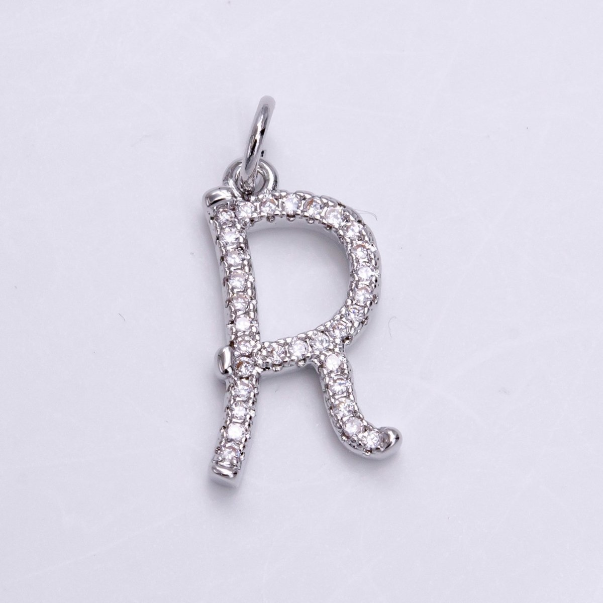Silver A-Z Initial Letter Micro Pave Charm Personalized Letter Pendant | A-A1132-A-A1144