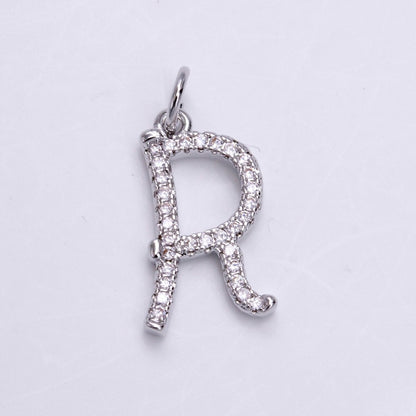 Silver A-Z Initial Letter Micro Pave Charm Personalized Letter Pendant | A-A1132-A-A1144