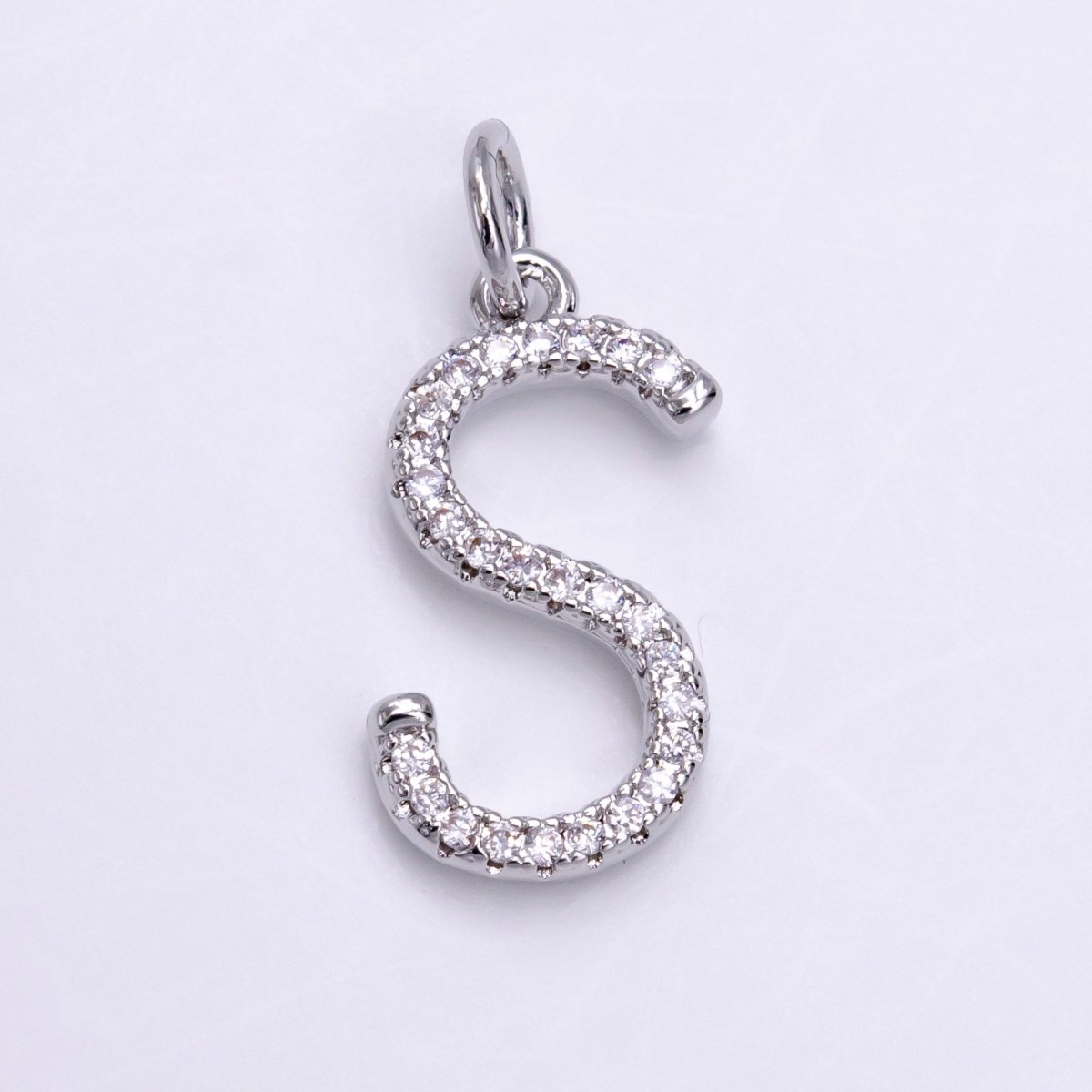 Silver A-Z Initial Letter Micro Pave Charm Personalized Letter Pendant | A-A1132-A-A1144