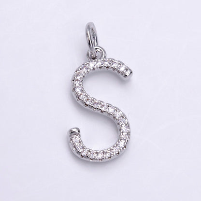 Silver A-Z Initial Letter Micro Pave Charm Personalized Letter Pendant | A-A1132-A-A1144