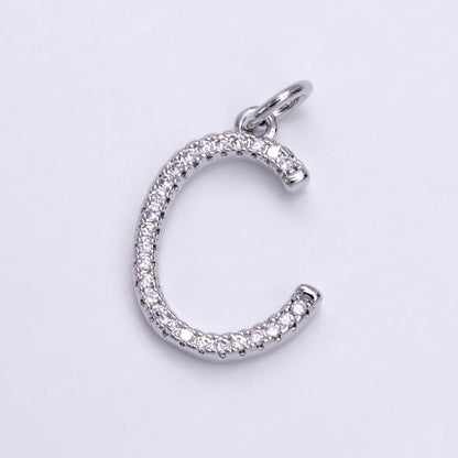 Silver A-Z Initial Letter Micro Pave Charm Personalized Letter Pendant | A-A1132-A-A1144