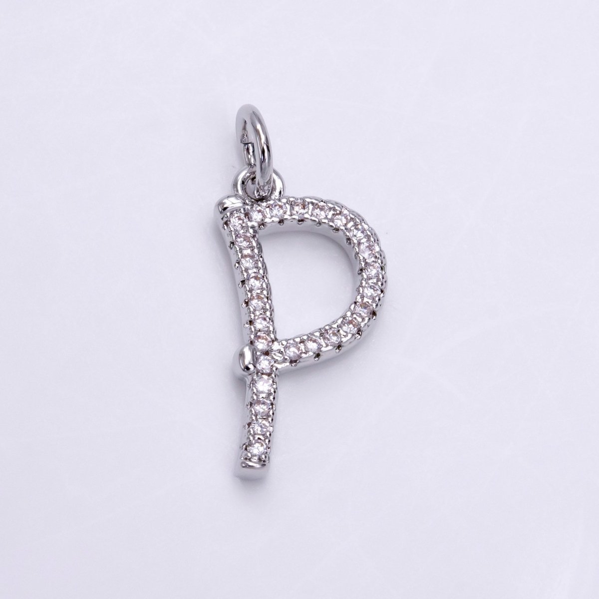 Silver A-Z Initial Letter Micro Pave Charm Personalized Letter Pendant | A-A1132-A-A1144