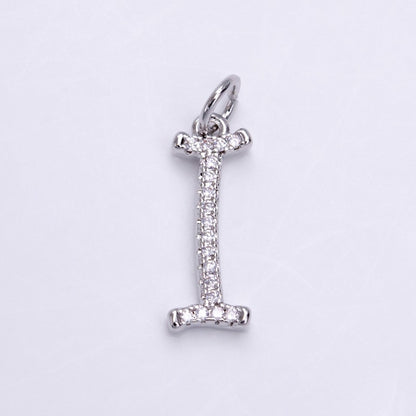Silver A-Z Initial Letter Micro Pave Charm Personalized Letter Pendant | A-A1132-A-A1144