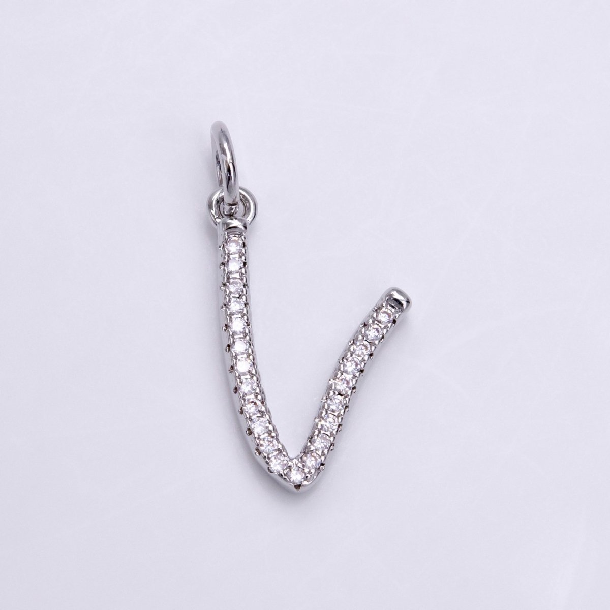 Silver A-Z Initial Letter Micro Pave Charm Personalized Letter Pendant | A-A1132-A-A1144