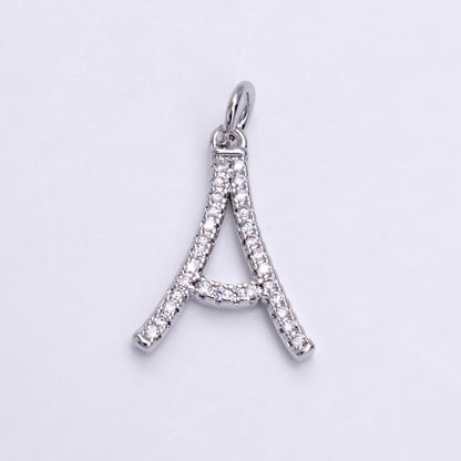 Silver A-Z Initial Letter Micro Pave Charm Personalized Letter Pendant | A-A1132-A-A1144