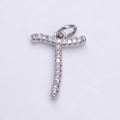 Silver A-Z Initial Letter Micro Pave Charm Personalized Letter Pendant | A-A1132-A-A1144
