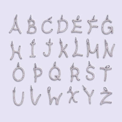 Silver A-Z Initial Letter Micro Pave Charm Personalized Letter Pendant | A-A1132-A-A1144