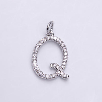 Silver A-Z Initial Letter Micro Pave Charm Personalized Letter Pendant | A-A1132-A-A1144