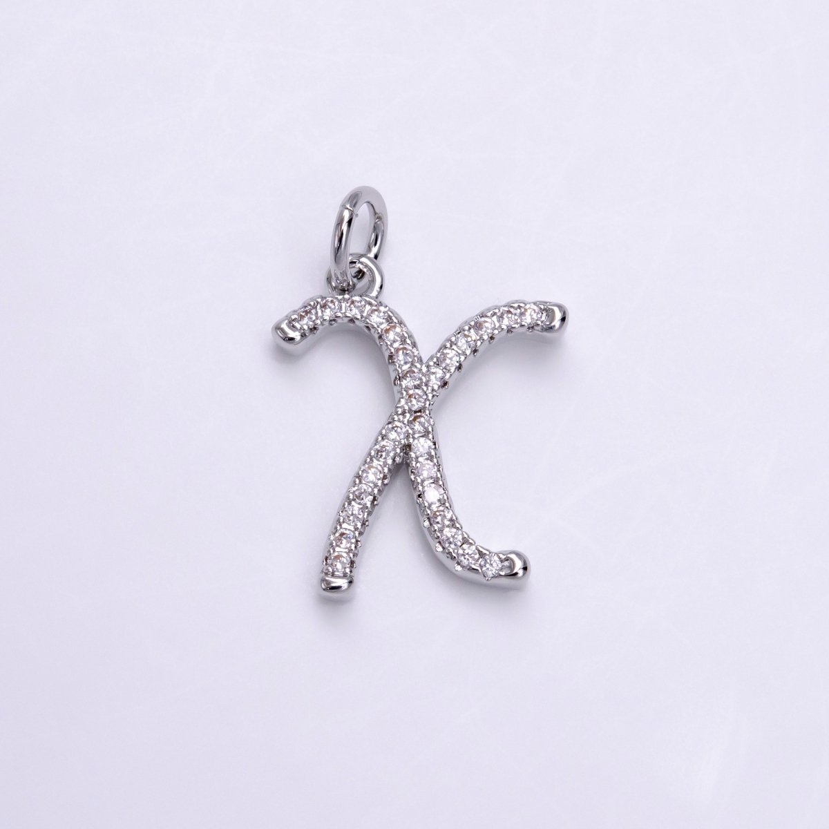 Silver A-Z Initial Letter Micro Pave Charm Personalized Letter Pendant | A-A1132-A-A1144