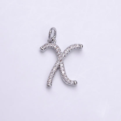 Silver A-Z Initial Letter Micro Pave Charm Personalized Letter Pendant | A-A1132-A-A1144