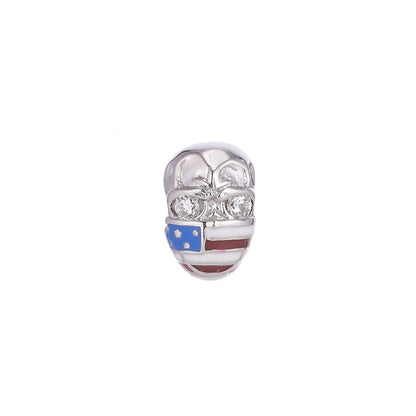 Silver Biker Beads Spacer with American Flag for Men Bracelet jewelry Making 11x7mm Micro Pave Bead Charm | B-022