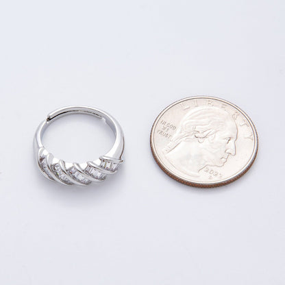 Silver Clear Baguette CZ Croissant Adjustable Ring | O489