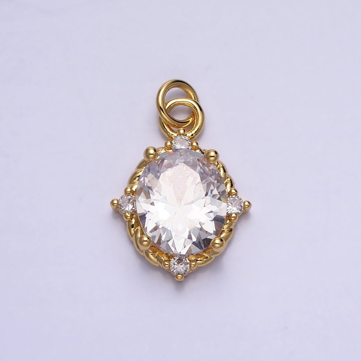 Silver Colorful Oval Brilliant Cut Cubic Zirconia Stones Clear, Pink Green Gold CZ Charm AC539 AC540 AC541 AC542 AC543 AC544
