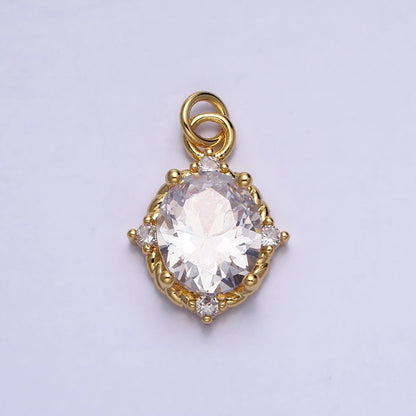 Silver Colorful Oval Brilliant Cut Cubic Zirconia Stones Clear, Pink Green Gold CZ Charm AC539 AC540 AC541 AC542 AC543 AC544