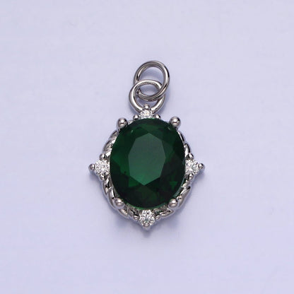 Silver Colorful Oval Brilliant Cut Cubic Zirconia Stones Clear, Pink Green Gold CZ Charm AC539 AC540 AC541 AC542 AC543 AC544