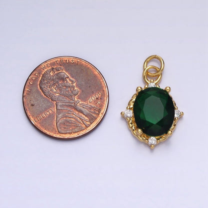 Silver Colorful Oval Brilliant Cut Cubic Zirconia Stones Clear, Pink Green Gold CZ Charm AC539 AC540 AC541 AC542 AC543 AC544