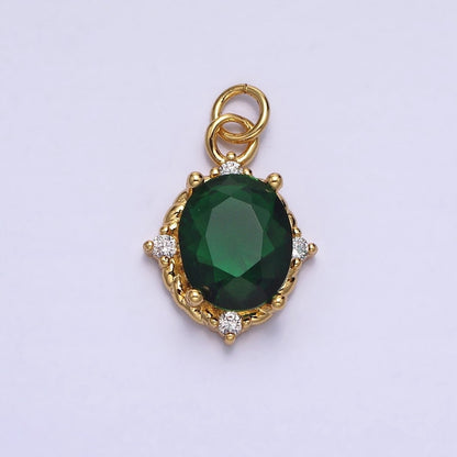 Silver Colorful Oval Brilliant Cut Cubic Zirconia Stones Clear, Pink Green Gold CZ Charm AC539 AC540 AC541 AC542 AC543 AC544