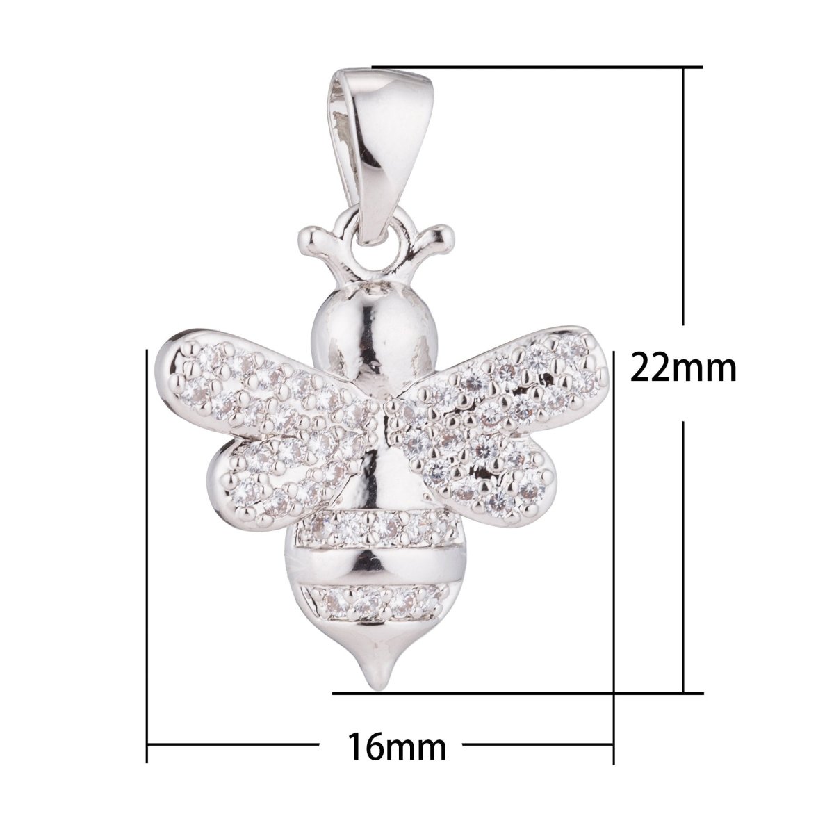 Silver Cute Queen Bee Honeybee Bumblebee Animal Life Nature Cubic Zirconia Necklace Pendant Charm Bead Bails Findings for Jewelry Making H-383