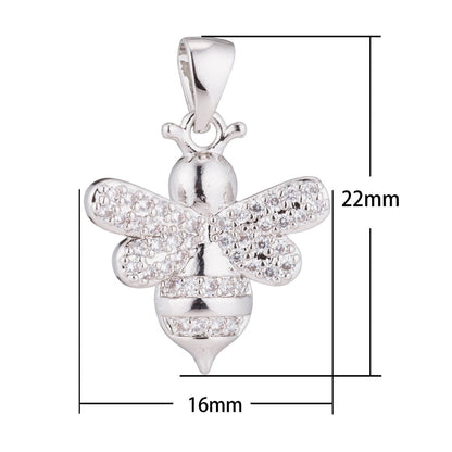 Silver Cute Queen Bee Honeybee Bumblebee Animal Life Nature Cubic Zirconia Necklace Pendant Charm Bead Bails Findings for Jewelry Making H-383