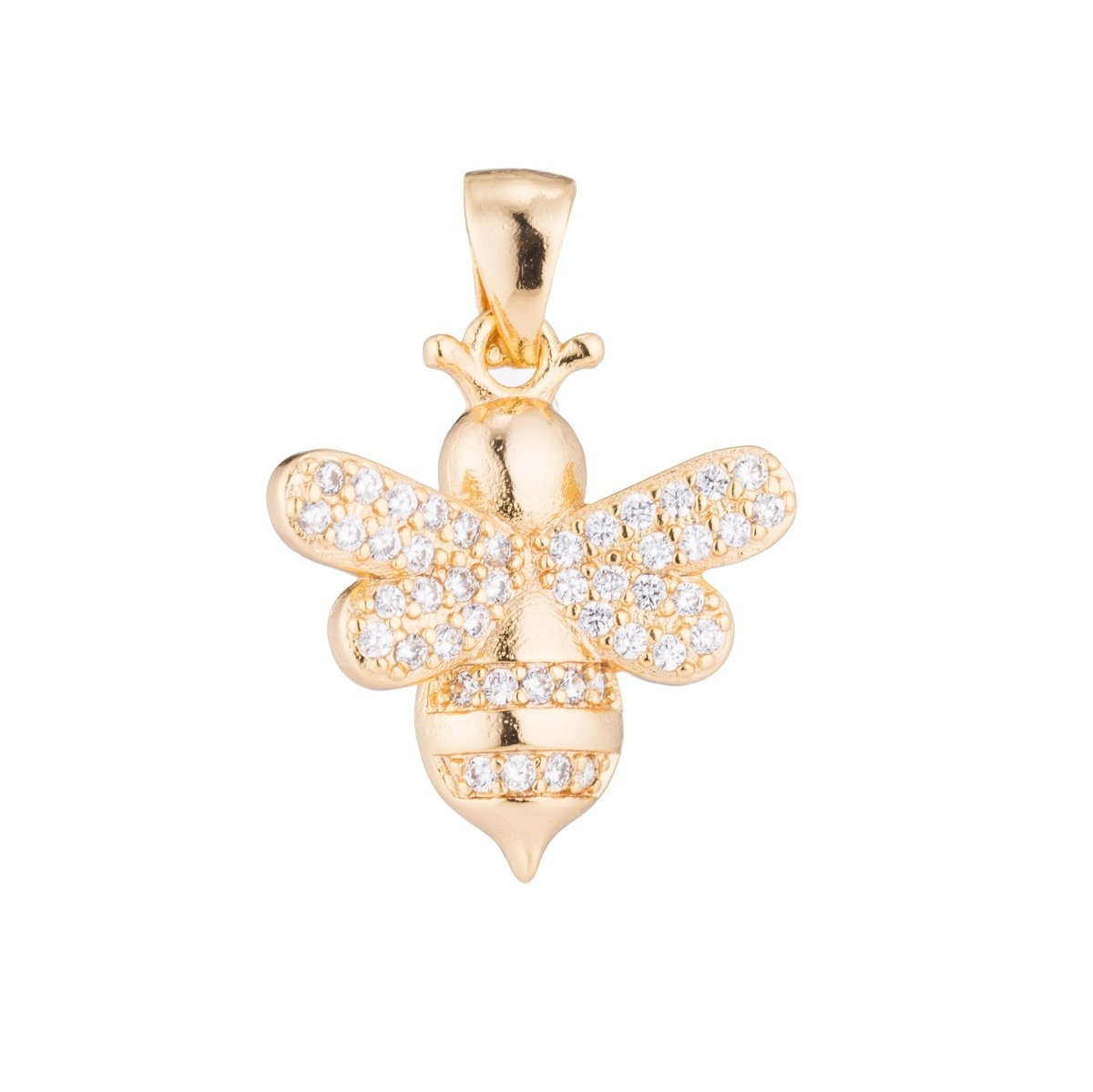 Silver Cute Queen Bee Honeybee Bumblebee Animal Life Nature Cubic Zirconia Necklace Pendant Charm Bead Bails Findings for Jewelry Making H-383