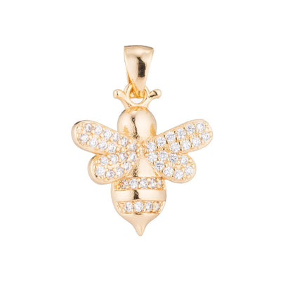 Silver Cute Queen Bee Honeybee Bumblebee Animal Life Nature Cubic Zirconia Necklace Pendant Charm Bead Bails Findings for Jewelry Making H-383