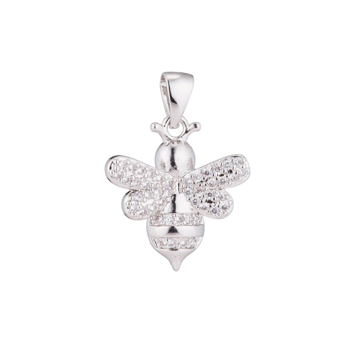 Silver Cute Queen Bee Honeybee Bumblebee Animal Life Nature Cubic Zirconia Necklace Pendant Charm Bead Bails Findings for Jewelry Making H-383
