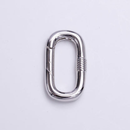 Silver Drill Textured 24.5mm Oval Oblong PUSH Spring Gate Ring Jewelry Supply | Z-376