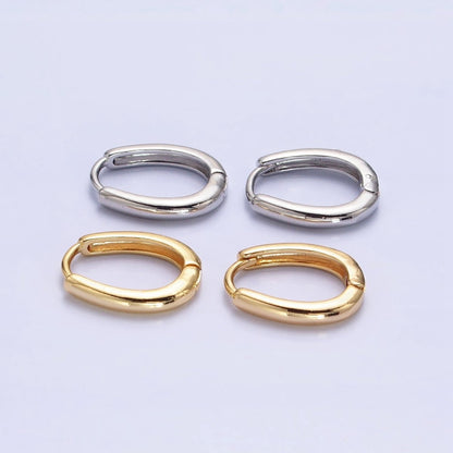 Silver, Gold 14.5mm Oblong Oval Minimalist Hoop Earrings | AB1016