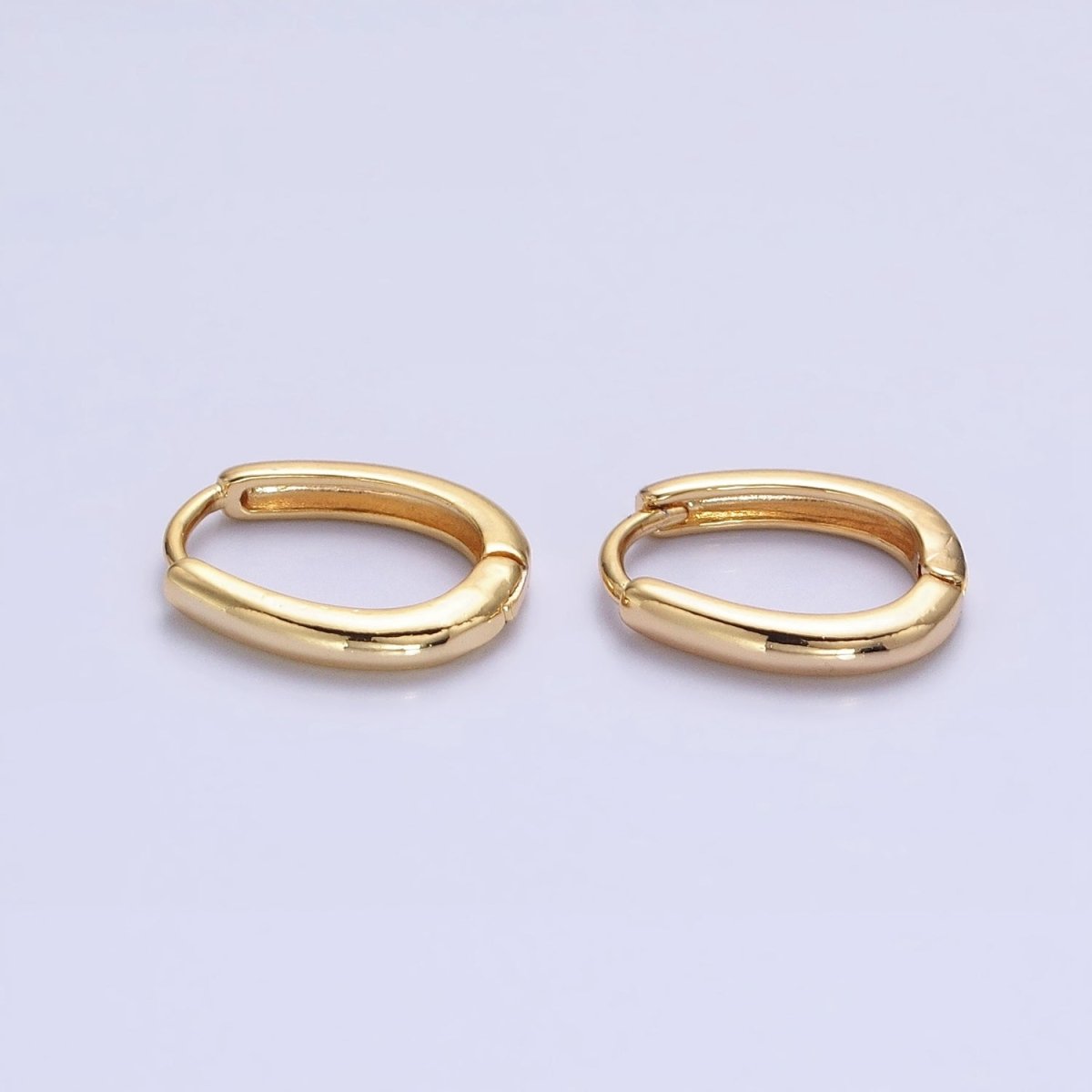 Silver, Gold 14.5mm Oblong Oval Minimalist Hoop Earrings | AB1016
