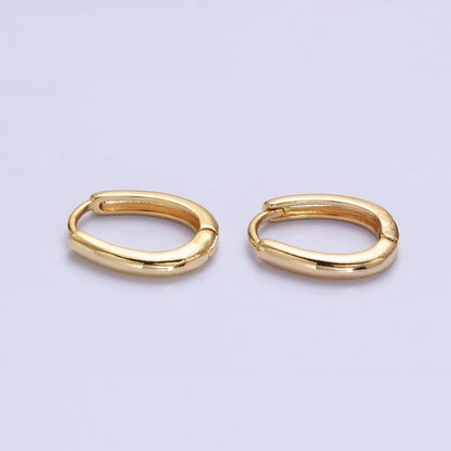 Silver, Gold 14.5mm Oblong Oval Minimalist Hoop Earrings | AB1016