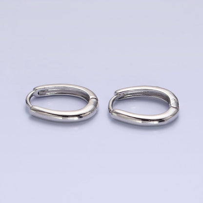 Silver, Gold 14.5mm Oblong Oval Minimalist Hoop Earrings | AB1016