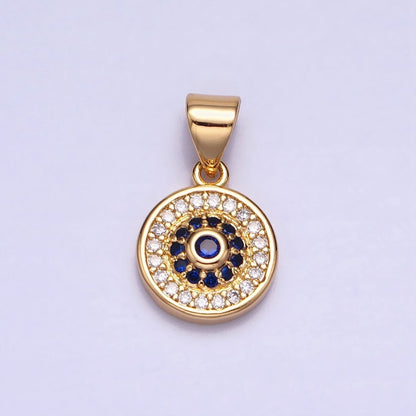 Silver, Gold Blue Clear Evil Eye Micro Paved 10mm Round Pendant | AA346 AA365